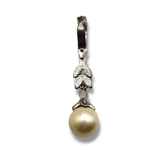 Silver Tone Rhinestone Floral Imitation Pearl Dangle Drop Pendant - Picture 3 of 6